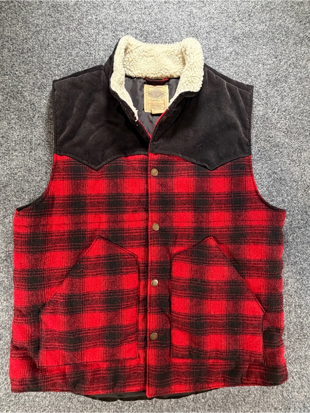 Salt Valley Western Corduroy Puffer Vest Snap Front Tartan Plaid Men's Sz S